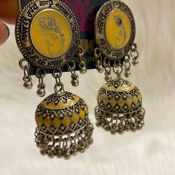 oxidised hand-painted beautiful jhumkas - Picture 3 of 12
